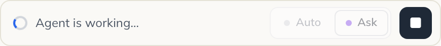 While a run is pending, the composer collapses to a status bar. Use the square Stop button to request that the run stop.