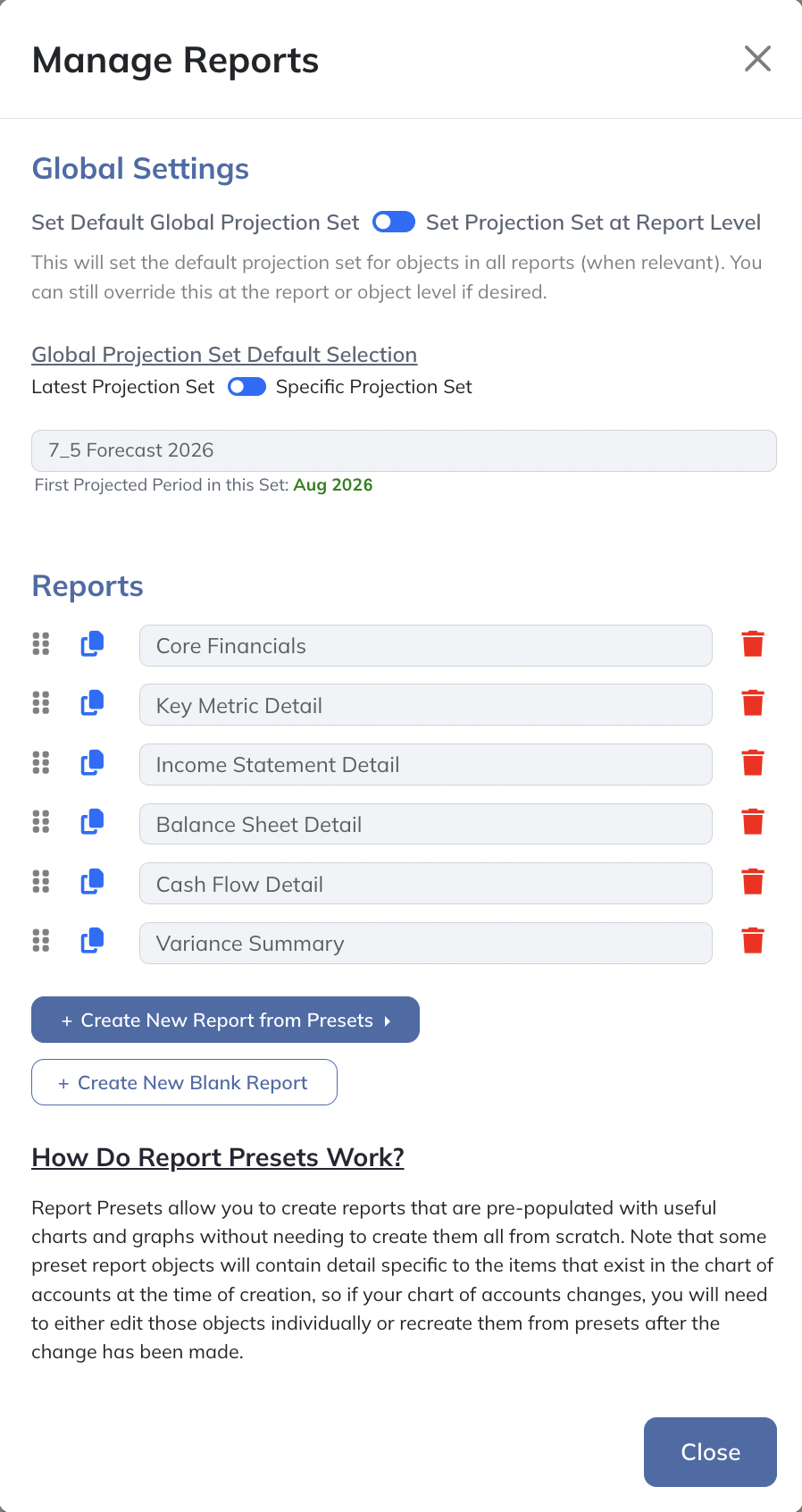 Choose a Dashboard report to inspect or edit its objects.