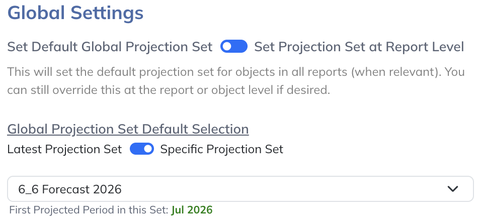 Set a report default or override the Projection Set for an individual object.