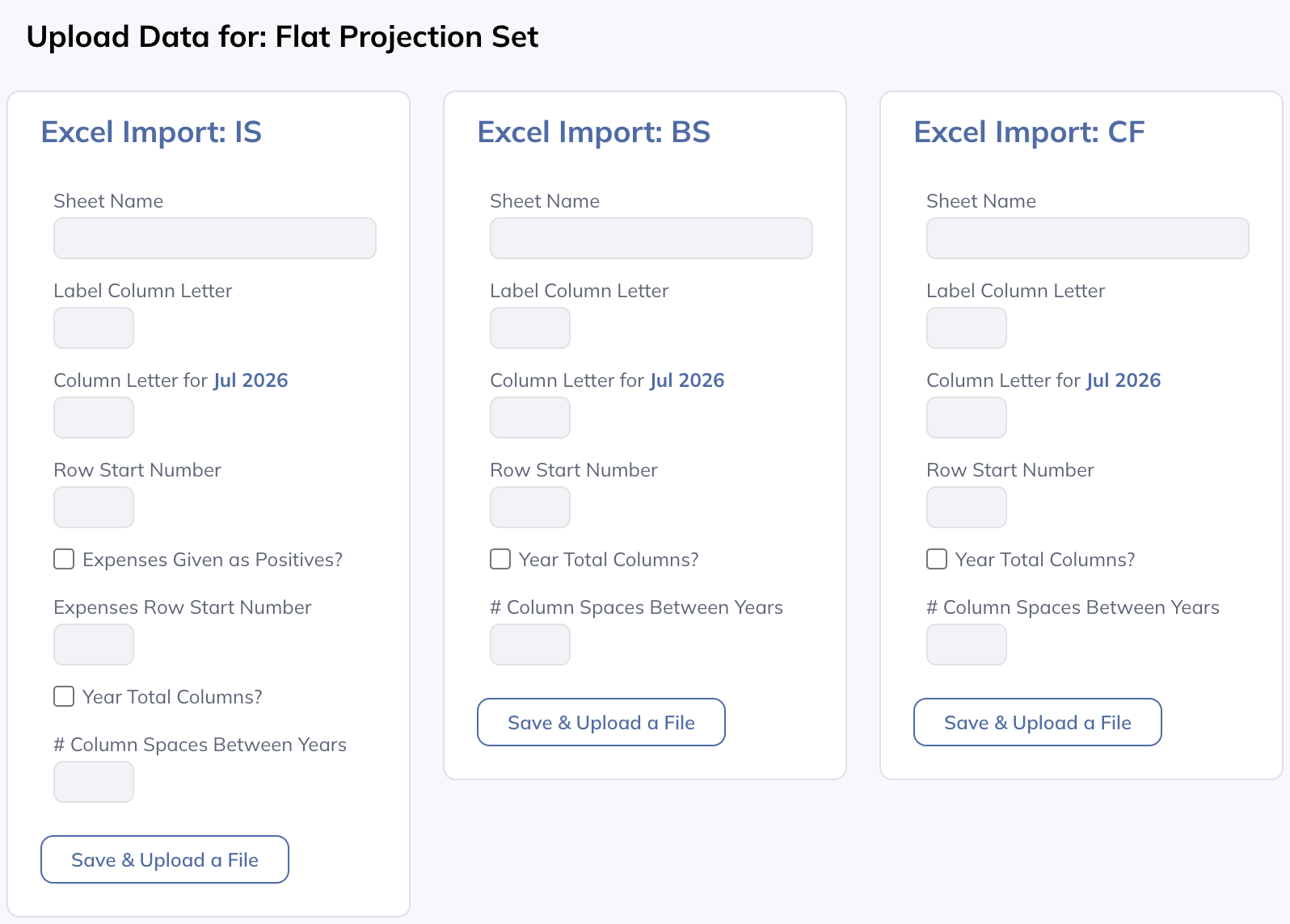 Upload statement forecast values to the selected flat Projection Set.