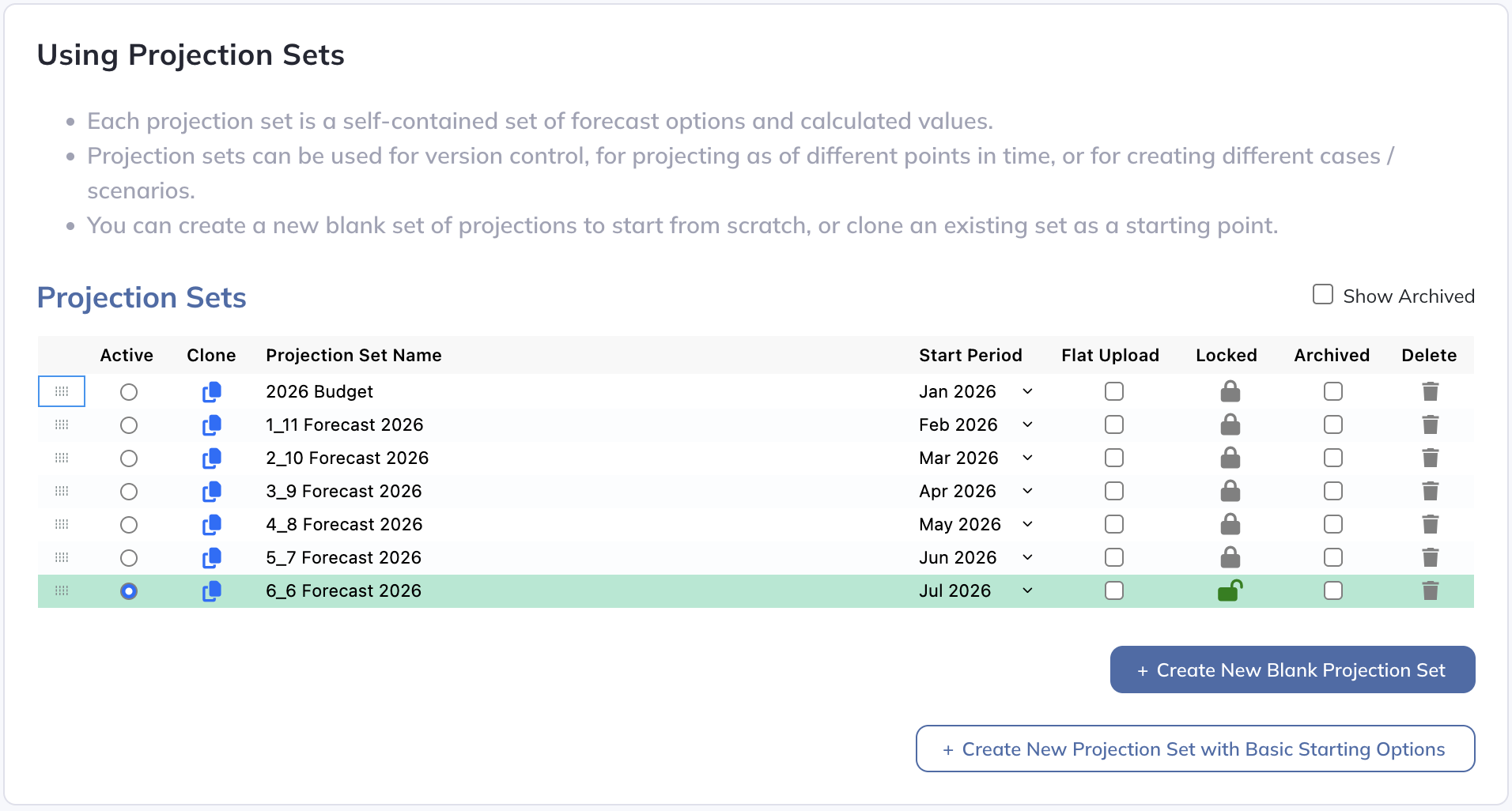 Select the Projection Set and inspect validation before building the forecast.