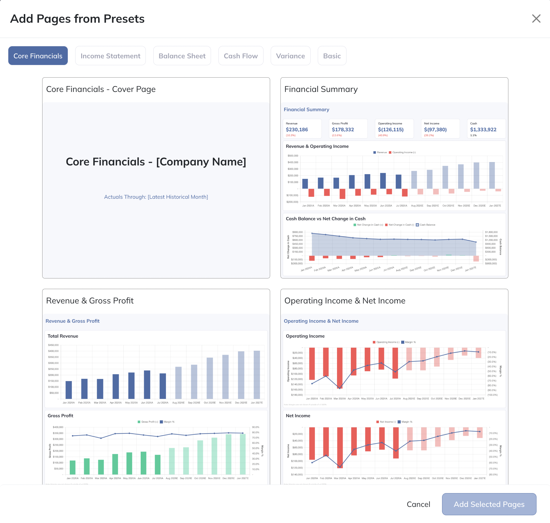 Edit the report’s content and presentation settings.