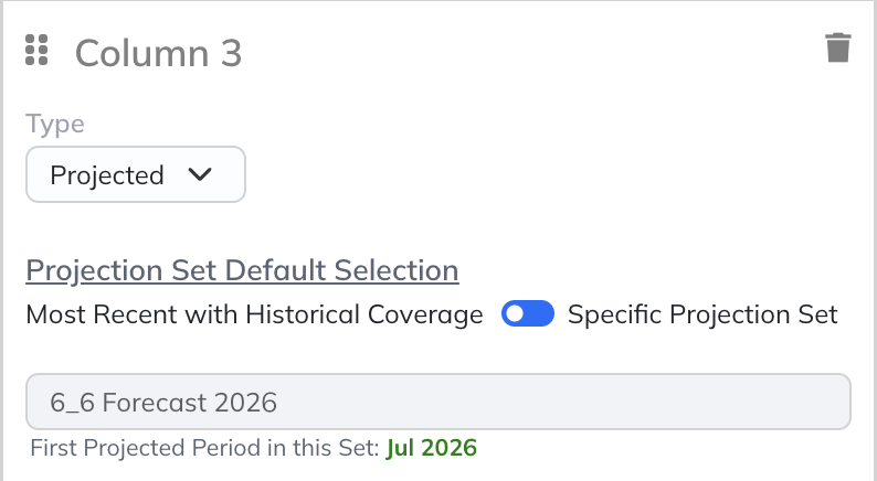 Choose each Variance column’s values, comparison, and Projection Set.