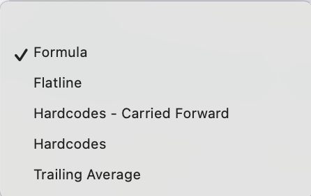 Use separate period blocks when the forecast method changes over time.