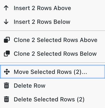 Move selected Collection Table rows to the chosen table and position.