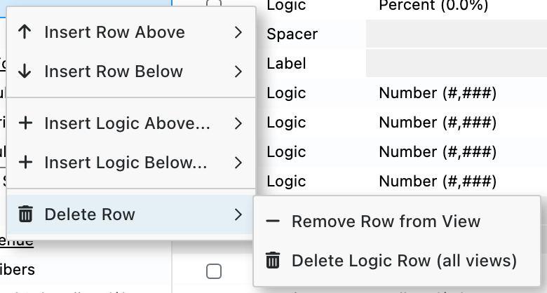 Review row insertion, cloning, and deletion actions in the Advanced Mode menu.
