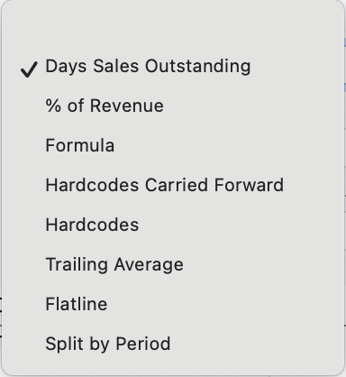 The configured Balance Sheet account type determines the available forecast methods.