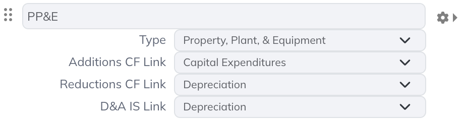 Link PP&E additions and reductions to cash-flow accounts and D&A to an Income Statement account.