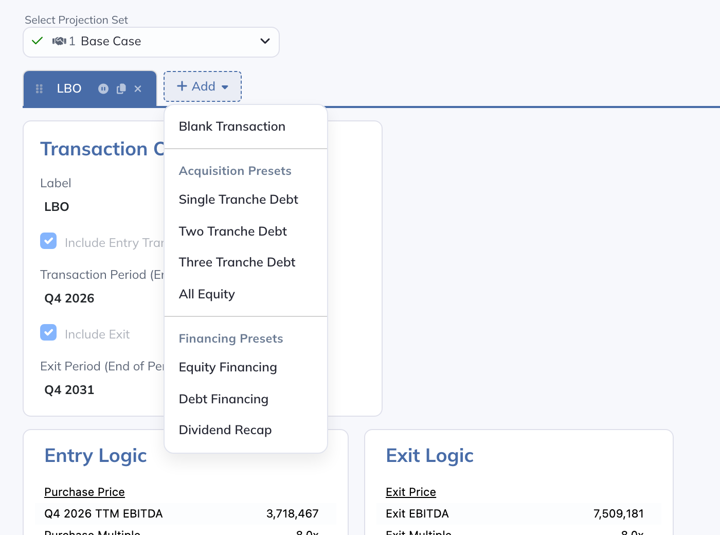 Create or select a transaction on its host Projection Set.