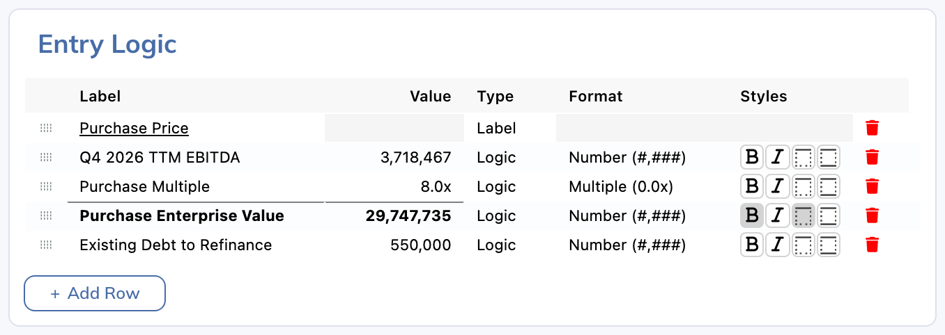 Define the one-time assumptions evaluated at transaction entry.