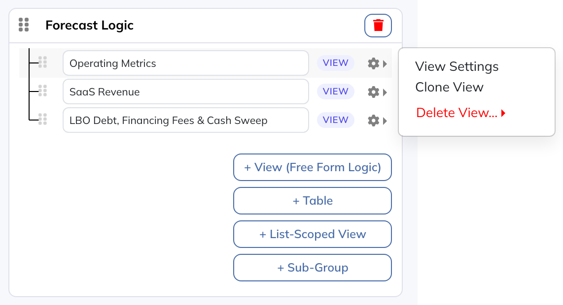 This is a View menu. Its settings, clone, and deletion actions apply to that View.