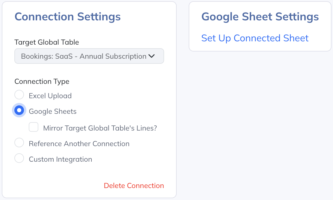 Enter source values in the connected Google Sheet, then retrieve its latest data.