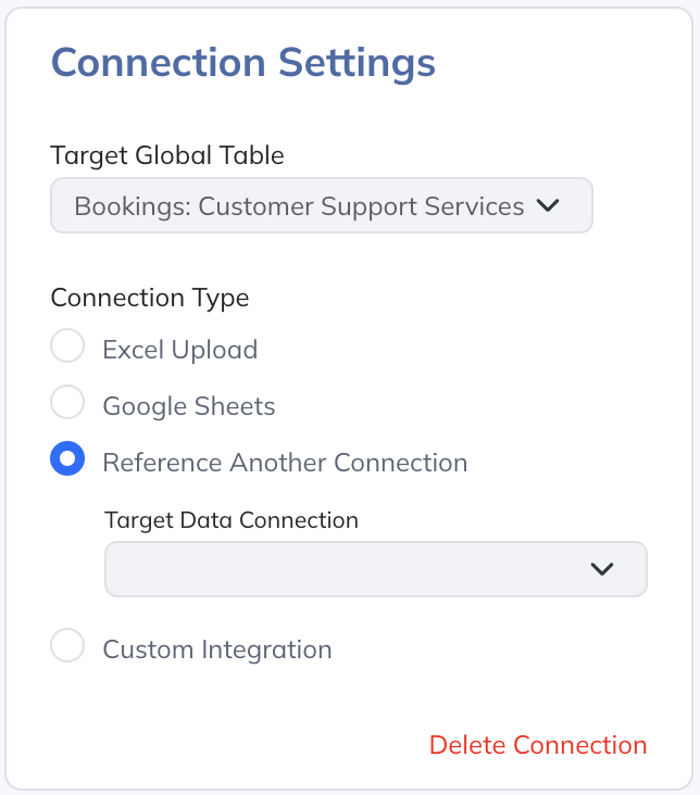 A table-backed connection can reuse another connection’s source data.