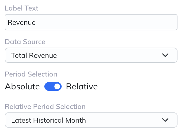 Show a selected metric, period, and comparison in a compact tile.
