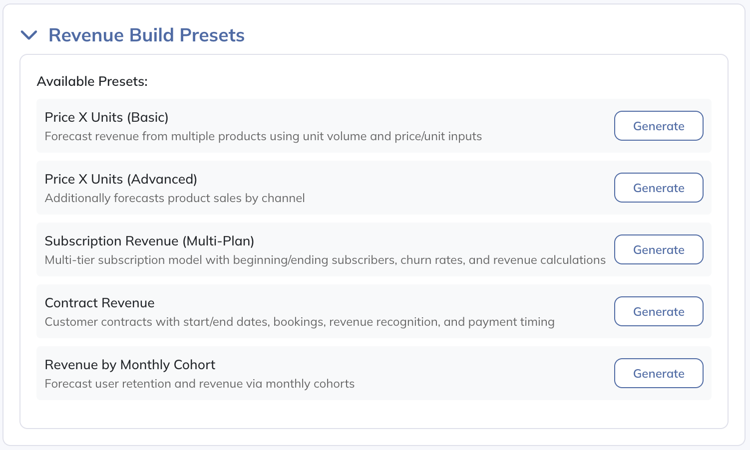 Choose a starting structure for the company’s revenue model.