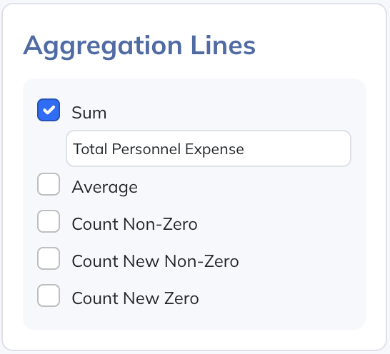 Aggregation Lines with Sum checked and labeled Total Personnel Expense.