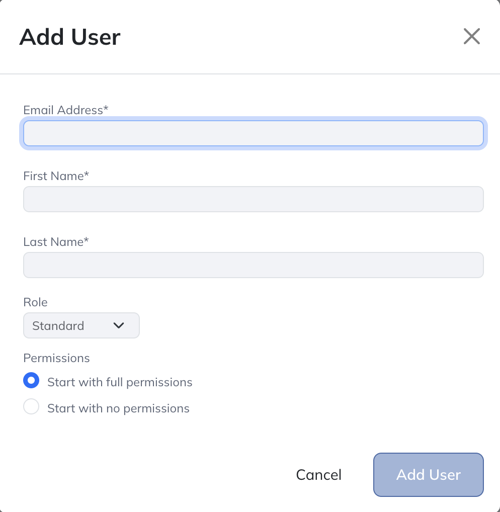 Choose the invited user’s company role and starting permissions.