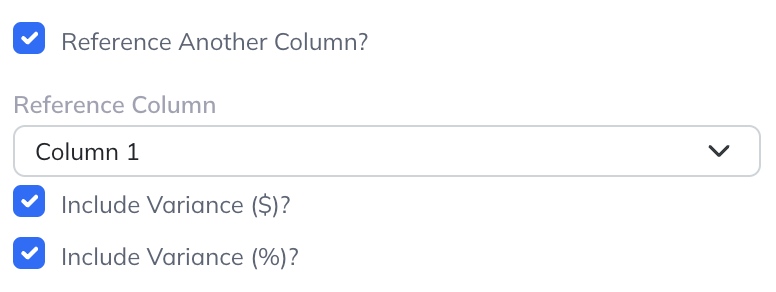 Choose each Variance column’s values, comparison, and Projection Set.