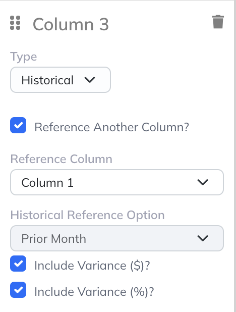 Choose each Variance column’s values, comparison, and Projection Set.